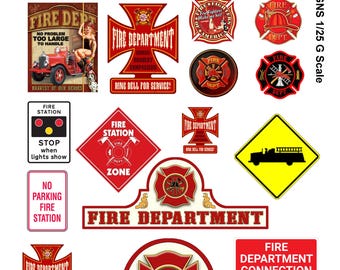 miniature scale model city fire station signs