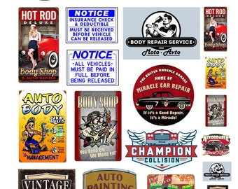 miniature scale model automobile auto body repair car service auto shop signs