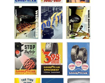 miniature scale vintage Goodyear tire posters