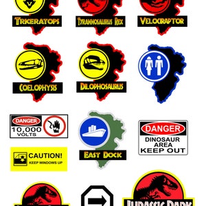 miniature scale model Jurassic Park signs