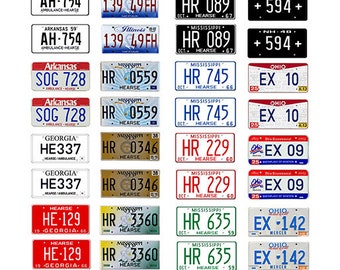 scale model car hearse funeral home state license tag plates