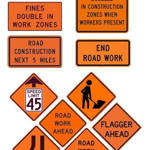 miniature 1:25 G scale model diorama road work street construction signs