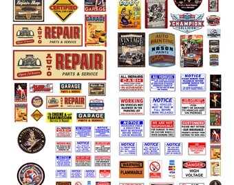 miniature 1:148 N scale automobile repair shop car garage signs