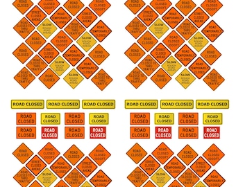 miniature 1:87 HO scale model diorama road closed street construction signs