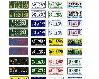 scale model car assorted USA license plates Alabama state tags