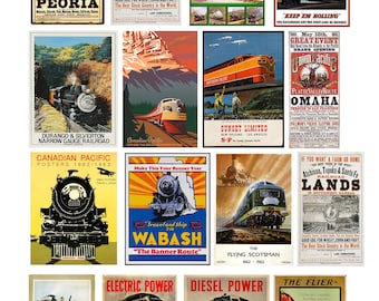 miniature scale model diorama vintage train railroad signs posters set 2
