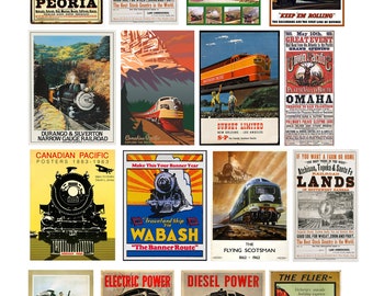 miniature scale model diorama vintage train railroad signs posters set 2