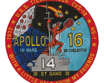 USS Ticonderoga CVS14 NASA Apollo 16 space program US Navy ship recovery force jacket patch