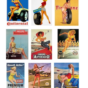 miniature scale model car auto shop garage pin up posters tires parts