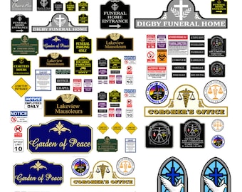 miniature 1:148 N scale model funeral home cemetery morgue coroner signs