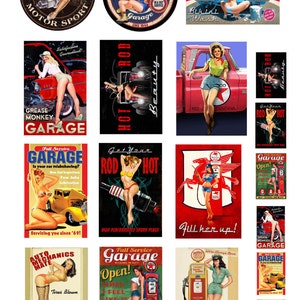 miniature 1:25 G scale model garage auto shop pin up posters sign
