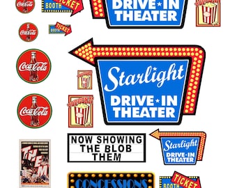 miniature 1:43 O scale model Drive-In Movie Signs