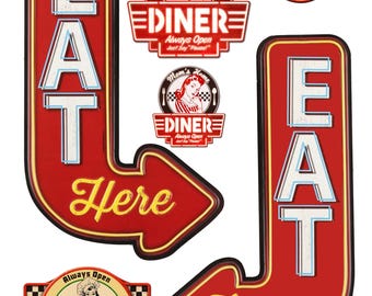 miniature scale model diorama vintage diner restaurant arrow signs set 3