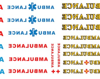 1:25 scale model reverse ambulance waterslide decals