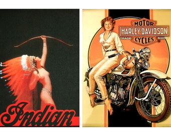 miniature 1:10 scale model vintage motorcycle pin up posters