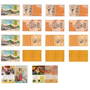 Puede incluir: Un anuncio vintage de Top Value Stamps. El anuncio presenta un personaje de dibujos animados y una tienda con un letrero que dice "Top Value Stamps Save You Money". El anuncio también incluye una cuadrícula de sellos.