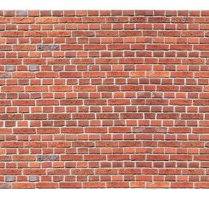 May include: A brick wall with a red brick pattern. The bricks are arranged in a staggered pattern, with the mortar joints visible between the bricks.