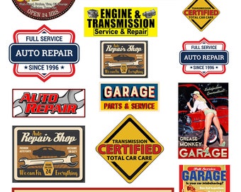 miniature scale model automobile engine repair car service auto shop signs