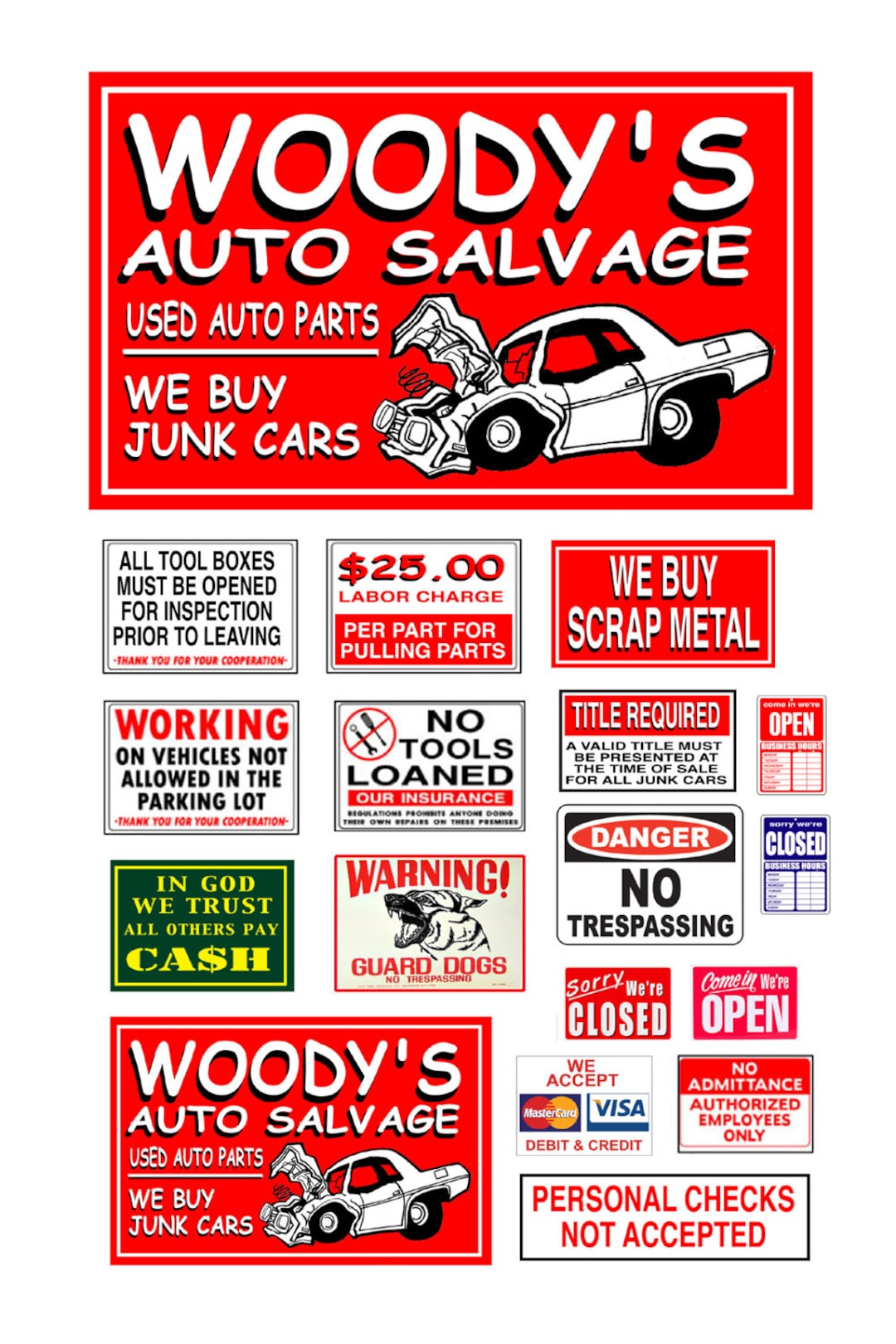 Miniature Scale Model Diorama Junk Yard Signs Poster Salvage Yard