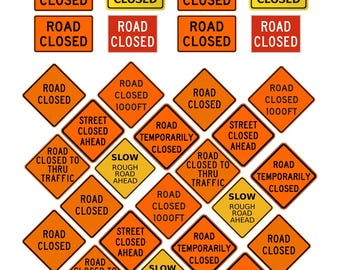 miniature 1:50 O scale model diorama road closed street construction signs