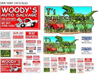 miniature 1/43 O scale model diorama Junk Yard Signs  poster salvage yard