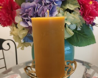 CORAL'S 100% Pure Beeswax 6" Pillar Candle