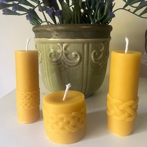 Coral’s Pure Beeswax Celtic Knot Pillars SET OF 3