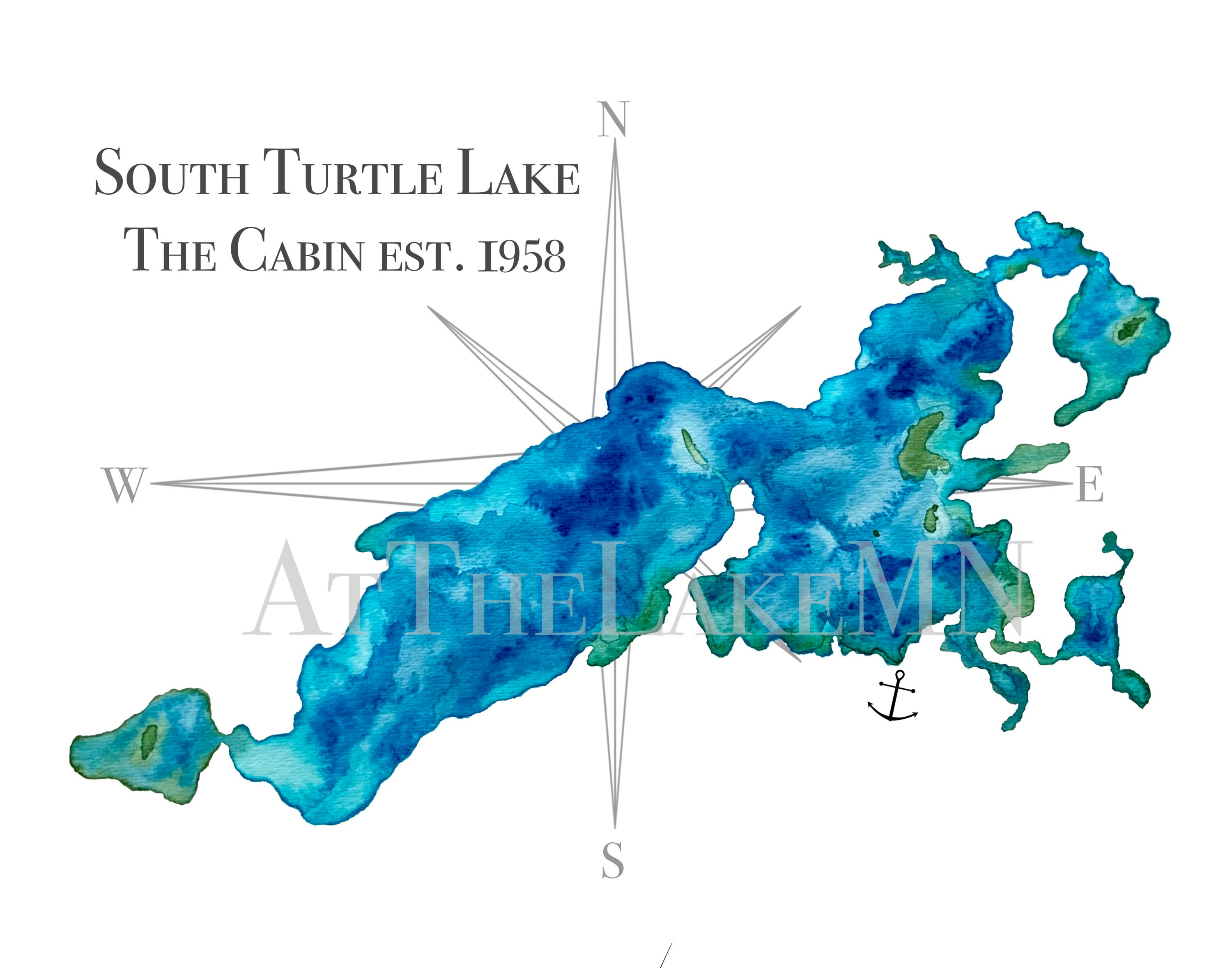 CUSTOM Lake Map Watercolor Lake Map Personalized Lake Map Etsy