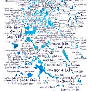 Northern Minnesota Lakes Map Print: Land of 10000 Lakes, 11x14