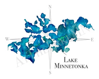 Lake Minnetonka | Lake Minnetonka Map | Lake Minnetonka Watercolor Painting
