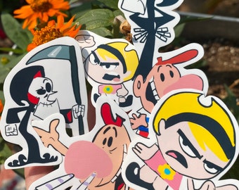 Billy en Mandy stickers waterbestendig voor telefoonhoesjes en waterflessen stickerbundel