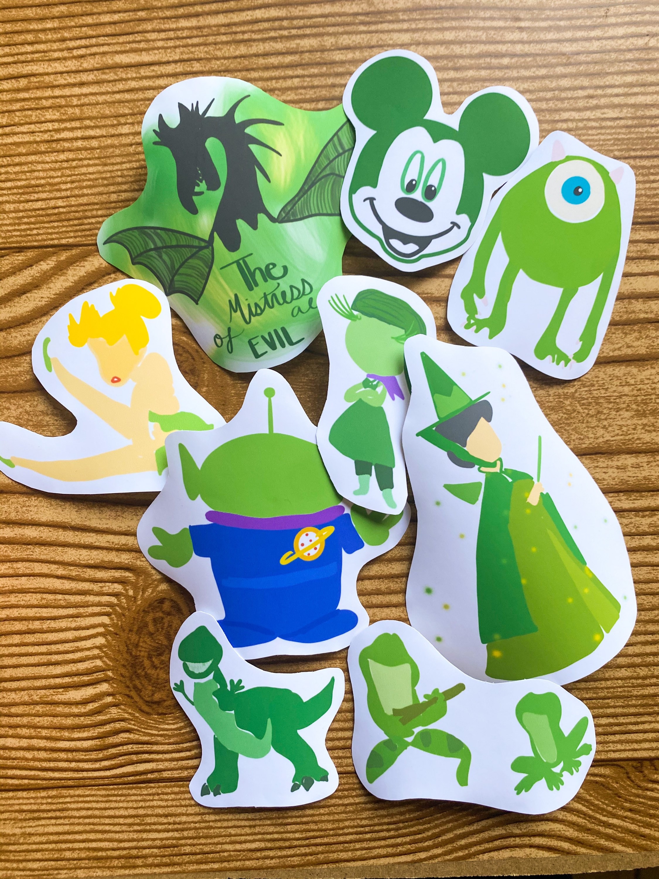 Green Disney Sticker Pack Water Resistant for Water Bottles and Phone Cases  Disney Sticker Bundle 