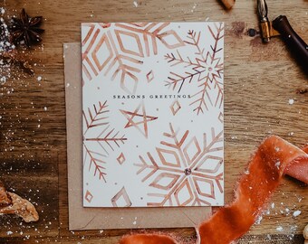 Watercolor Scandinavian Snowflakes Card | Painted Seasons Greetings Christmas Card | Simple Modern Minimalist Holiday 2021 | Eco Friendly