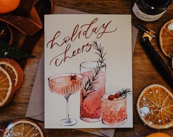 Watercolor Cocktail Christmas Card | Holiday Cheers, Vintage Style (Boxed Set)