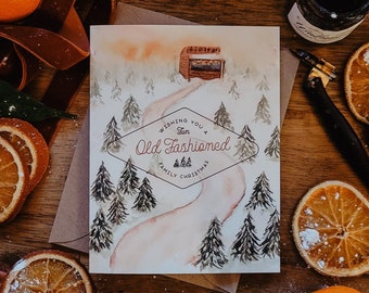 Watercolor Winter Landscape Christmas Card | Old-Fashioned Family Design