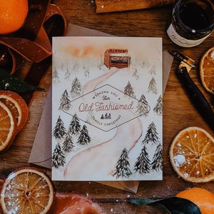 Carte de Noël familiale démodée d'amusement | de Noël de paysage d'hiver de vacances de Noël | Coffret Aquarelle Cartes de Noël