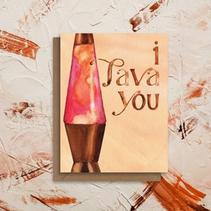 Je vous lave | de voeux rétro lampe à lave | Aquarelle | Esthétique rétro | Eco-durable | Îles Galentines | Carte pour la Saint-Valentin