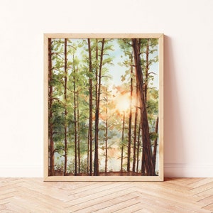 Forest Sunset Watercolor Print | Algonquin Park Painting | Forest Landscape Painting | Cottagecore Decor | Pine Tree Forest Art Print |