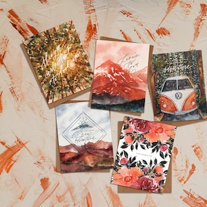 de voeux durables : offre de 5 cartes assorties | Occasion à l'extérieur du parc national d'Aquarelle | Merci pour la fête d'anniversaire | Éco
