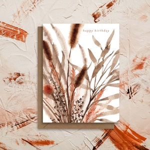 Joyeux anniversaire | Aquarelle florale séchée rouille | Éco durable | paperbec