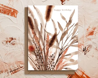 Happy Birthday | Rust Dried Floral Watercolor Greeting Card | Sustainable Eco | paperbec