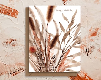 Happy Birthday | Rust Dried Floral Watercolor Greeting Card | Sustainable Eco | paperbec