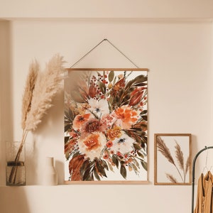 Boho Wall Decor Fall Art Watercolor Bohemian Wildflower Orange Brown Rust Terracotta Greenery Magnolia Leaves Bouquet Physical Print image 7