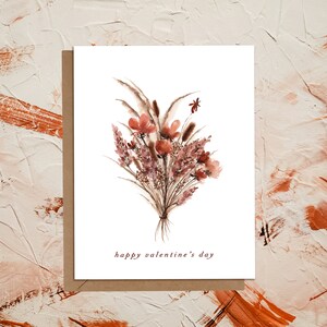 Carte de voeux de bouquet d'aquarelle de la Saint-Valentin | Fleurs séchées peintes à la main | Papeterie bohème | Eco-durable | Îles Galentines