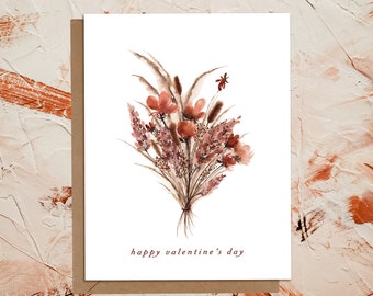 Valentines Day Watercolor Bouquet Greeting Card | Dried Floral Hand painted | Boho Stationery | Eco Sustainable | Galentines