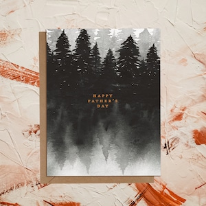 Bonne fête des pères aquarelle lac paysage chalet forêt carte de voeux | Arbres peints Aventure en plein air Camping | Eco-durable