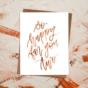 Carte de calligraphie aquarelle minimale | Félicitations Mariage Fiançailles Nouveau baby shower nuptiale | Heureux pour vous | Eco-durable
