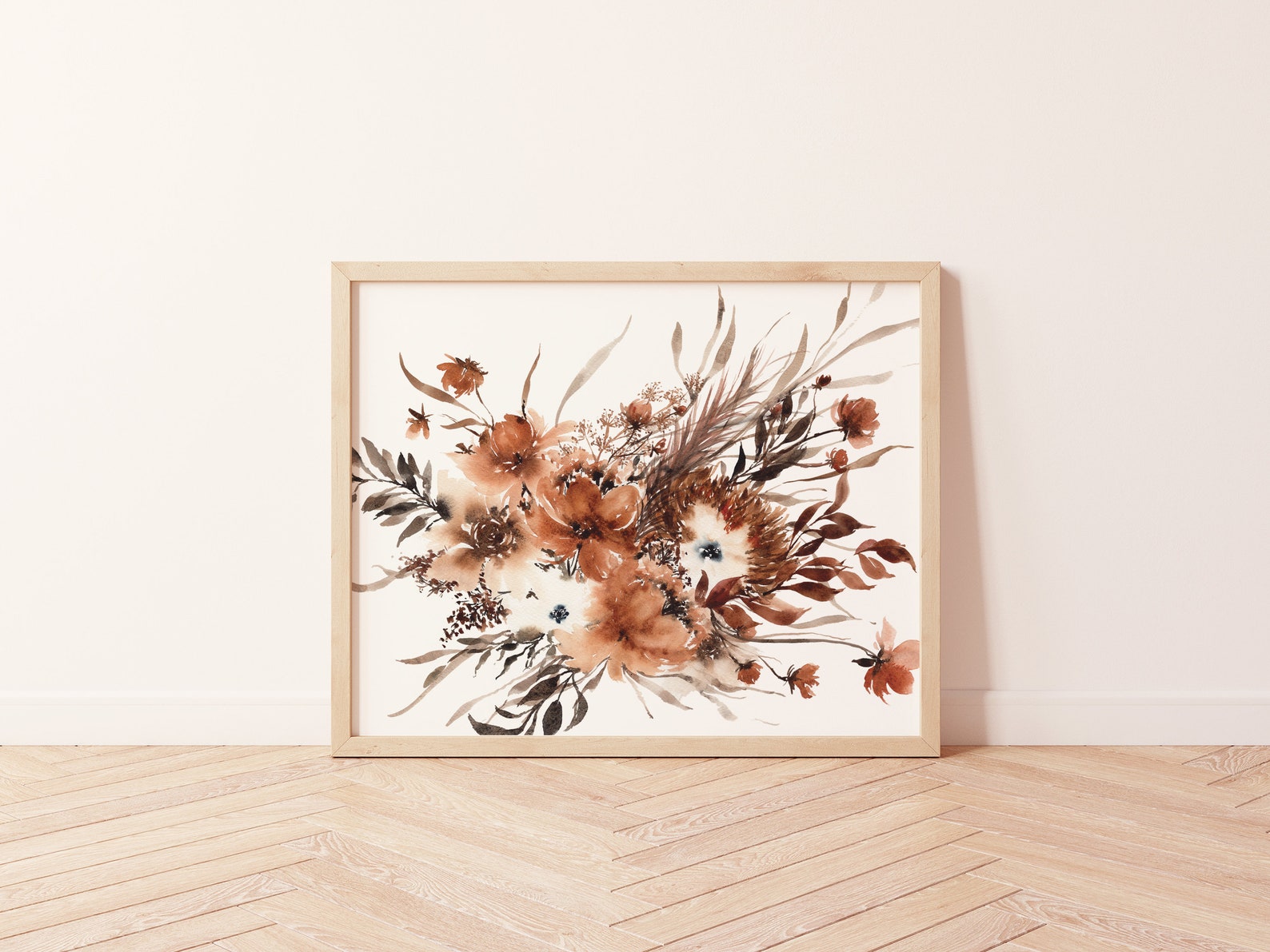 Boho Wall Decor Large Watercolor Print Dried Floral Rust | Etsy