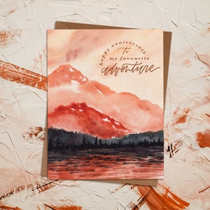 carte d'anniversaire aquarelle | Aventure préférée Paysage de montagne de rouille | Parc national des North Cascades en plein air | Peint écologiquement durable