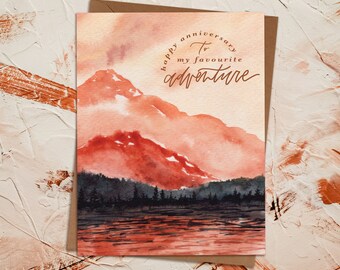Watercolor Anniversary Card | Mountain Adventure, Eco-Friendly